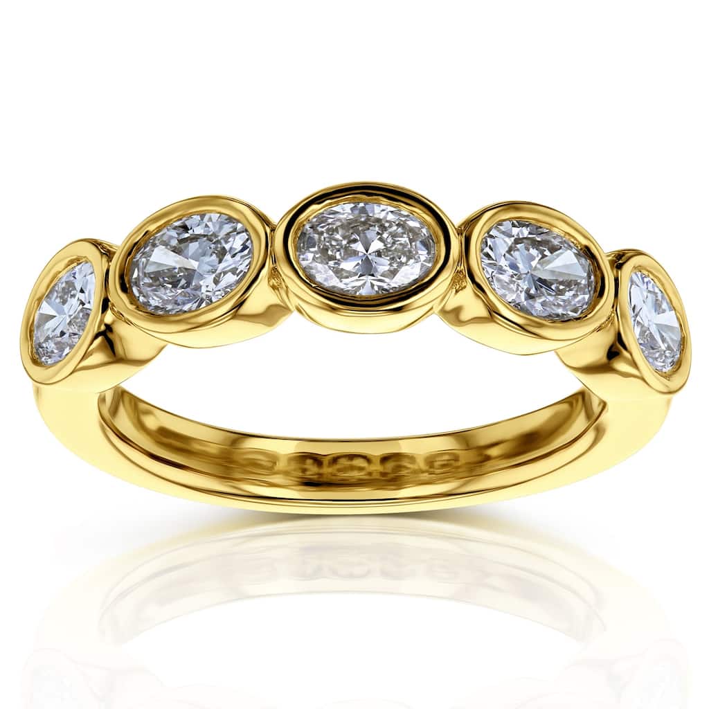 Kobelli 1.1 Carats Lab Grown Diamond 14k Solid Gold Oval Bezel Half Eternity Bailey Ring