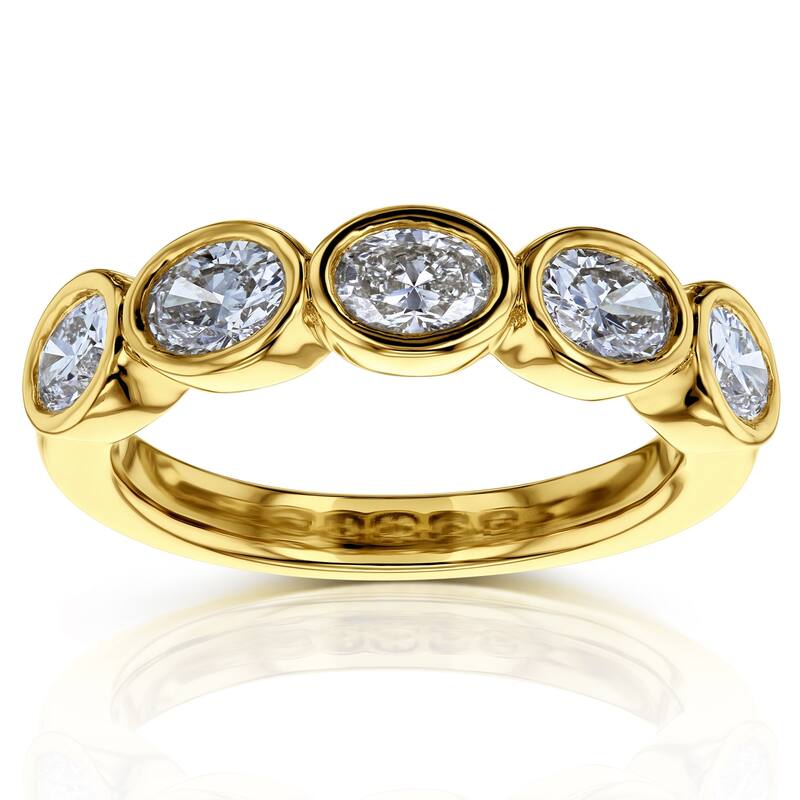 Kobelli 1.1 Carats Lab Grown Diamond 14k Solid Gold Oval Bezel Half Eternity Bailey Ring - Yellow - 9.5