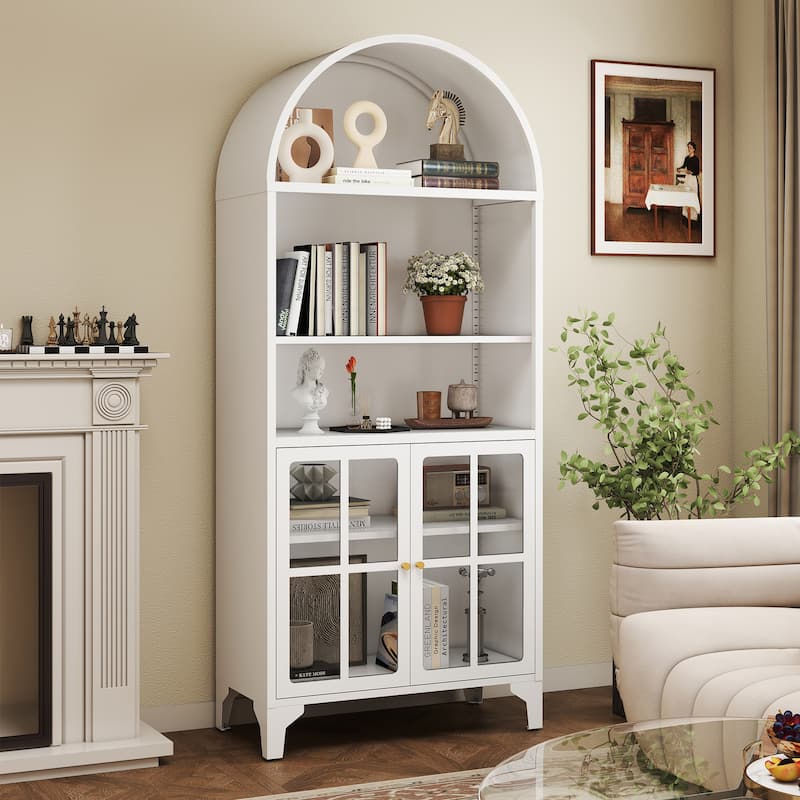 73.6-Inch Arched Metal Storage Display Cabinet with Adjustable Shelves
