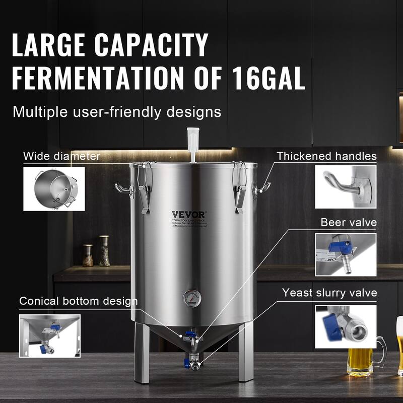 VEVOR 304 Stainless Steel Kettle Beer Brew Fermentor Brew Bucket Fermentor for Brewing