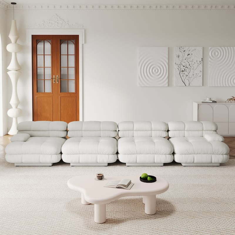 Large Teddy Velvet Fabric 4-pieces Modular Sectional sofa