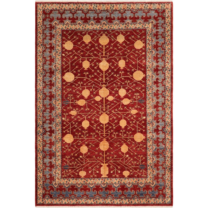 Caucasian Super Kazak Axel Red/Blue Hand Knotted Wool Rug - 6'10'' x 9'6''