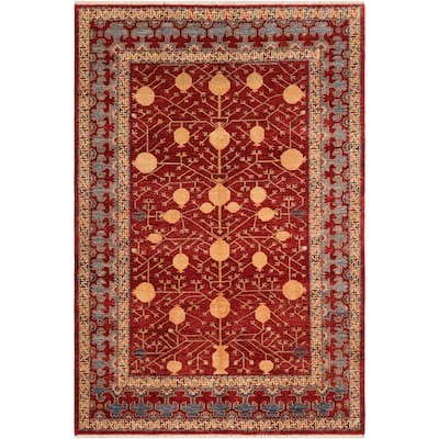 Caucasian Super Kazak Axel Red/Blue Hand Knotted Wool Rug - 6'10'' x 9'6''