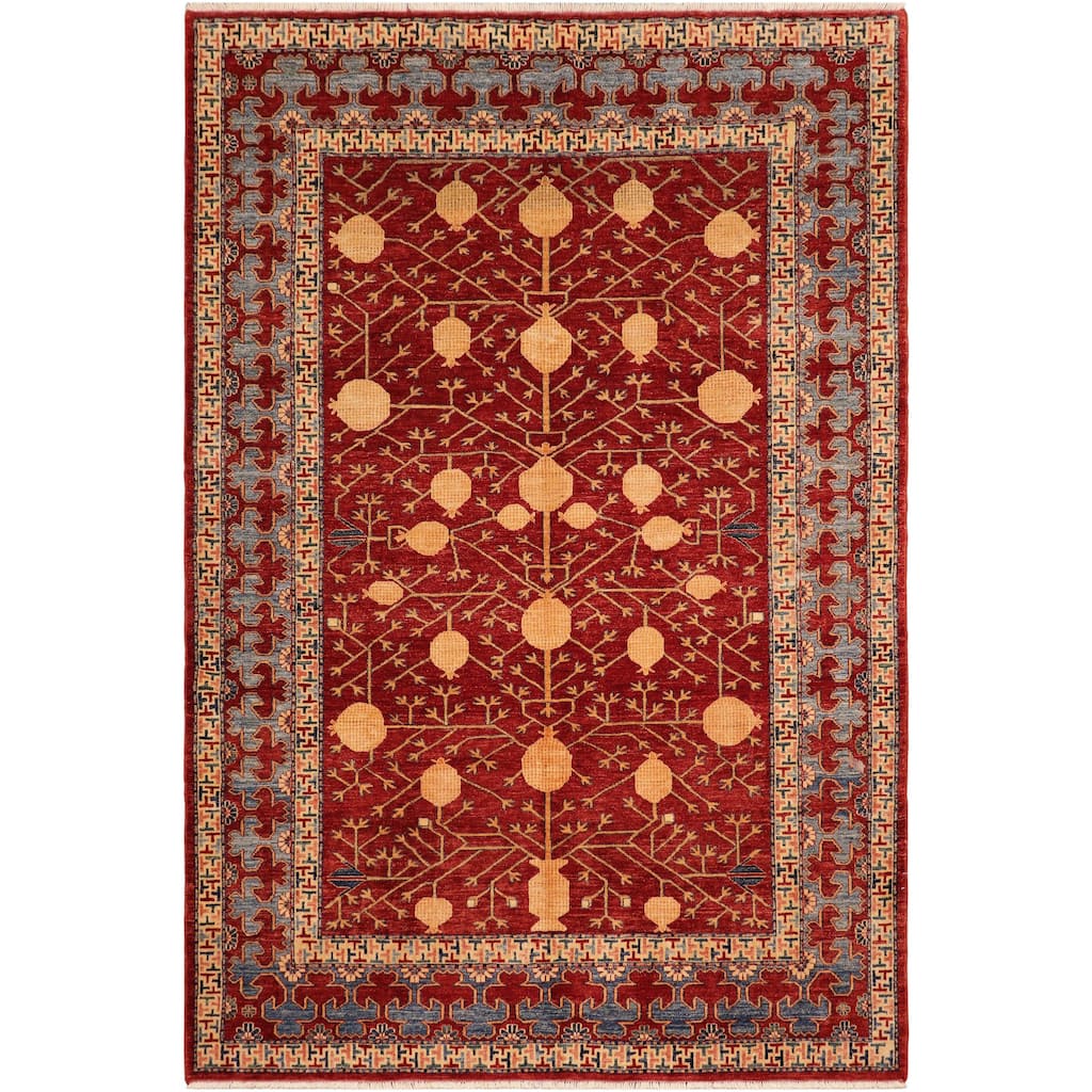 Caucasian Super Kazak Axel Red/Blue Hand Knotted Wool Rug - 6'10'' x 9'6''
