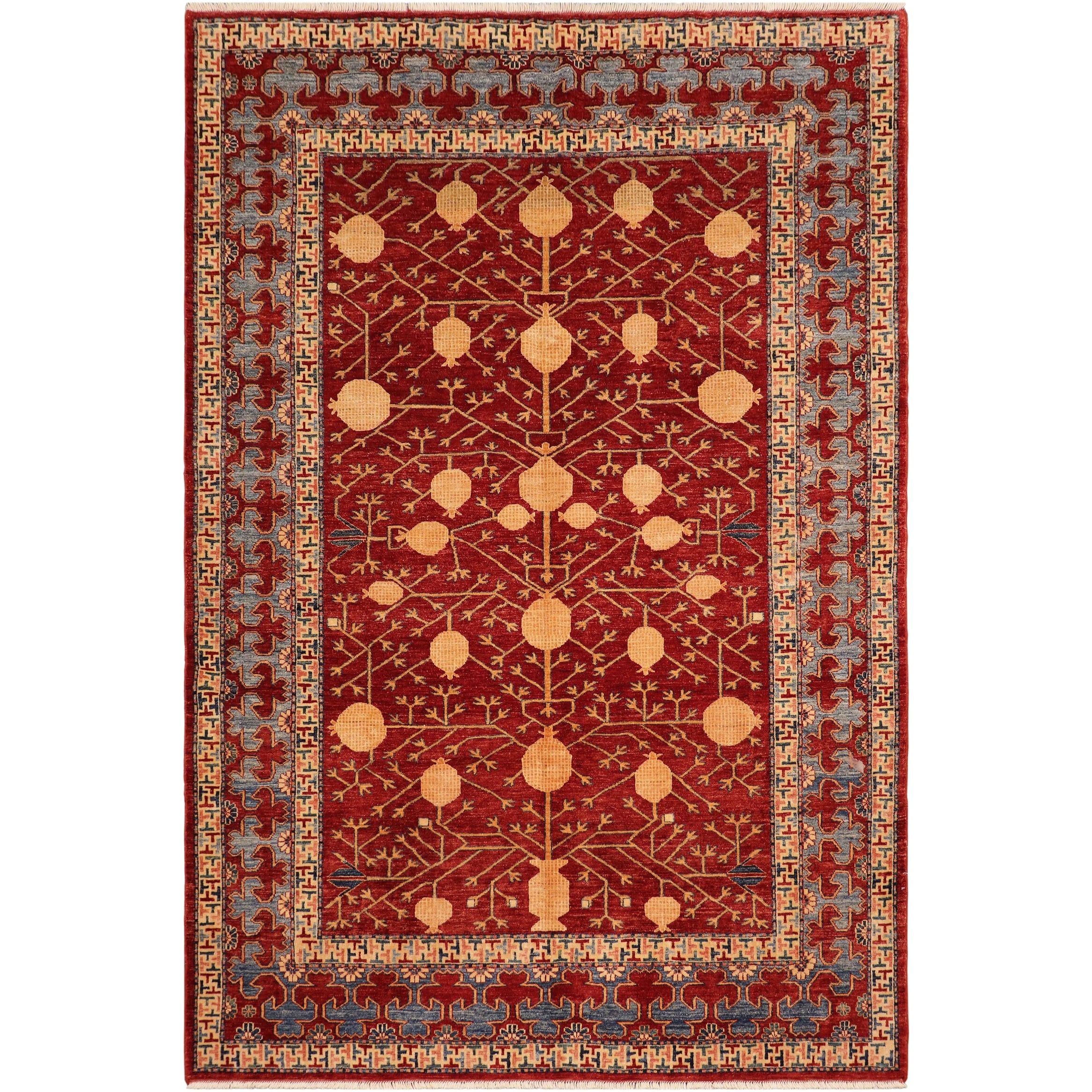 Caucasian Super Kazak Axel Red/Blue Hand Knotted Wool Rug - 6'10'' x 9'6''