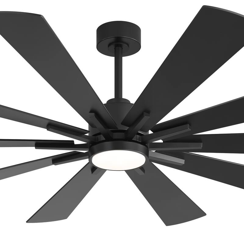 62"/72" Reversible 10-Blade Large LED Ceiling Fan with Light and Remote