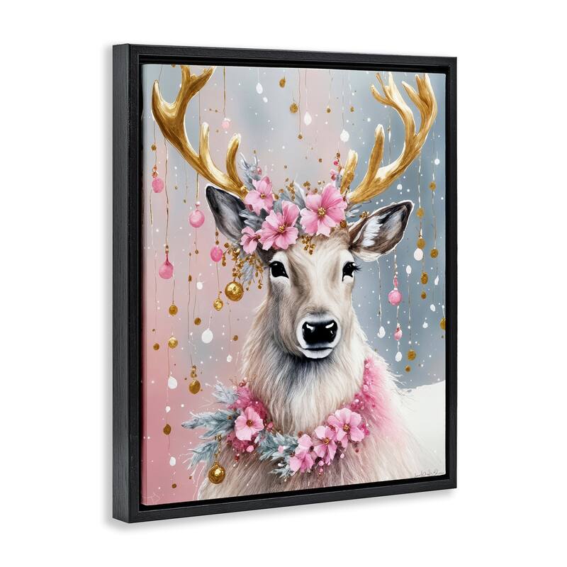 Stupell Ornamental Florals on Deer Framed Floater Canvas Wall Art Design By Tabz Jones