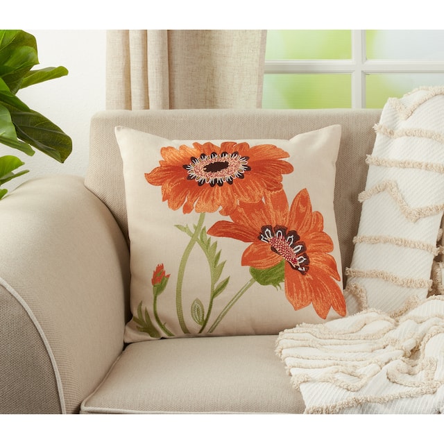 Embroidered Floral 18 inch Throw Pillow