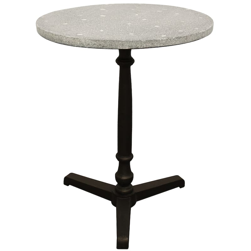 HomeRoots 24" Gray And Black Stone And Iron Round Dining Table - 24.00 in. x 30.00 in. x 24.00 in.