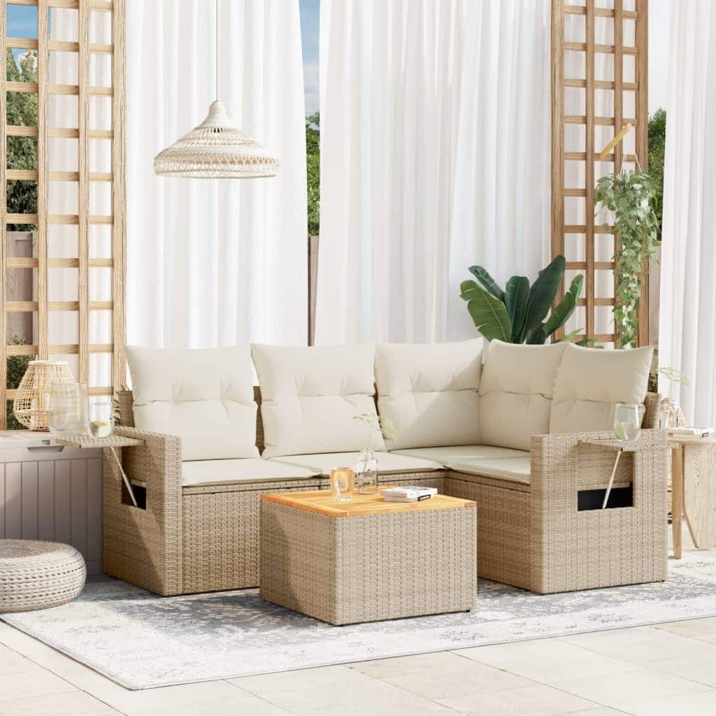 vidaXL Garden Sofa Set 5 Piece with Cushions Outdoor Sofa Set Poly Rattan - 21.7 x 21.7 x 14.6 in (W x L x H)