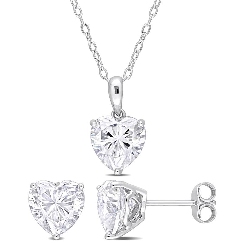 Miadora 6ct DEW Heart-Shape Created Moissanite Necklace and Stud Earrings Set Sterling Silver