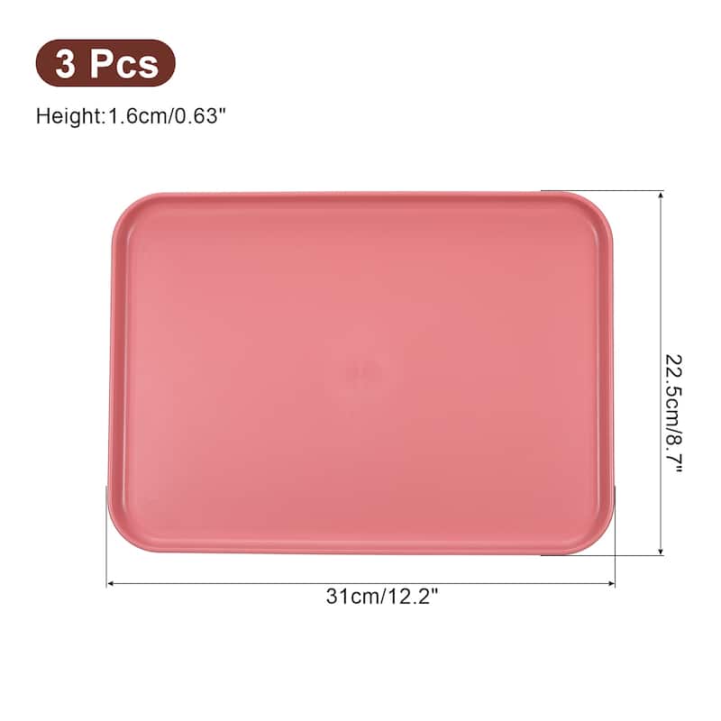 3Pcs 12.2"x8.7" Plates Rectangular Dinner Plates Reusable - Red