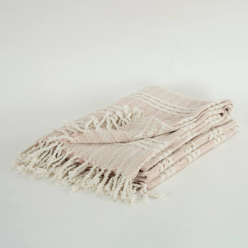 Rizzy Home Hand-made Modern Striped Throw Blanket - Blush/Natural