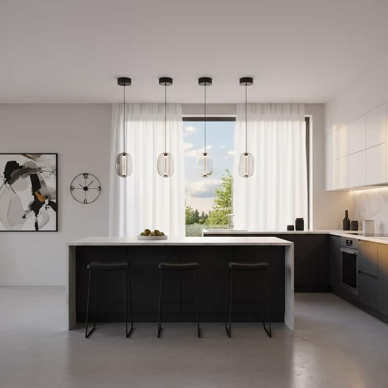 Artcraft Vega - Integrated LED Pendant - Black Finish - Dark Smoke Glassware Shade