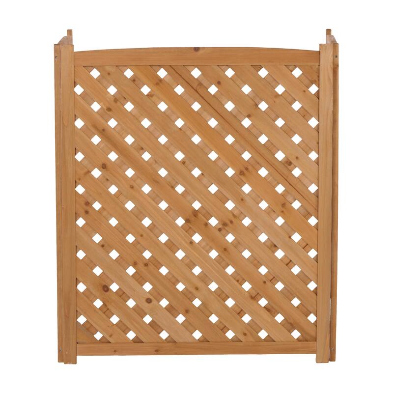 Anmytek Foldable Wooden Lattice Privacy Screen, 3 Panel Solid Natural Wood with Light Brown Finish, Diamond Design for Airflow