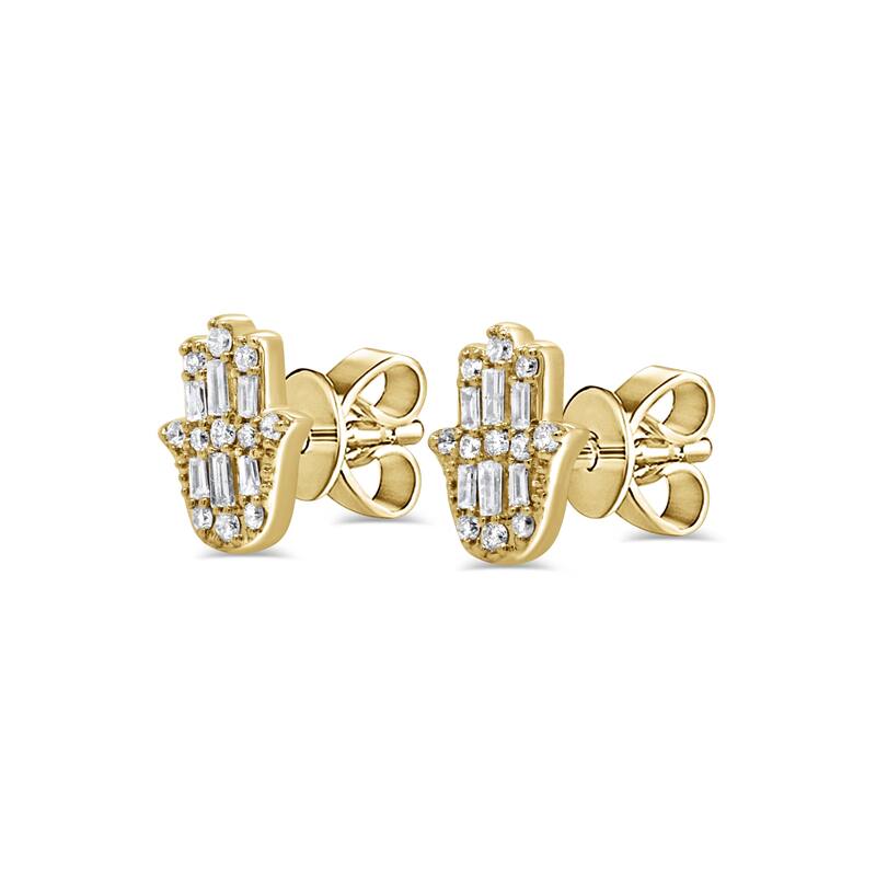 Joelle Collection 14K White Gold Diamond Hamsa Stud Earrings