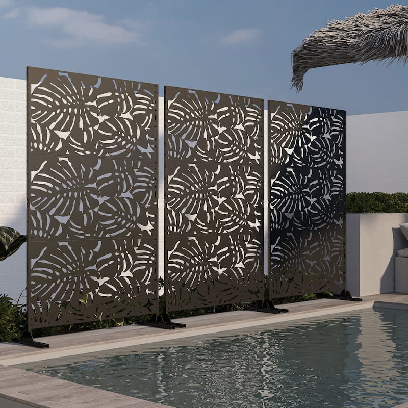 Outdoor Privacy Screen with Stand for Patio Garden Metal Fence