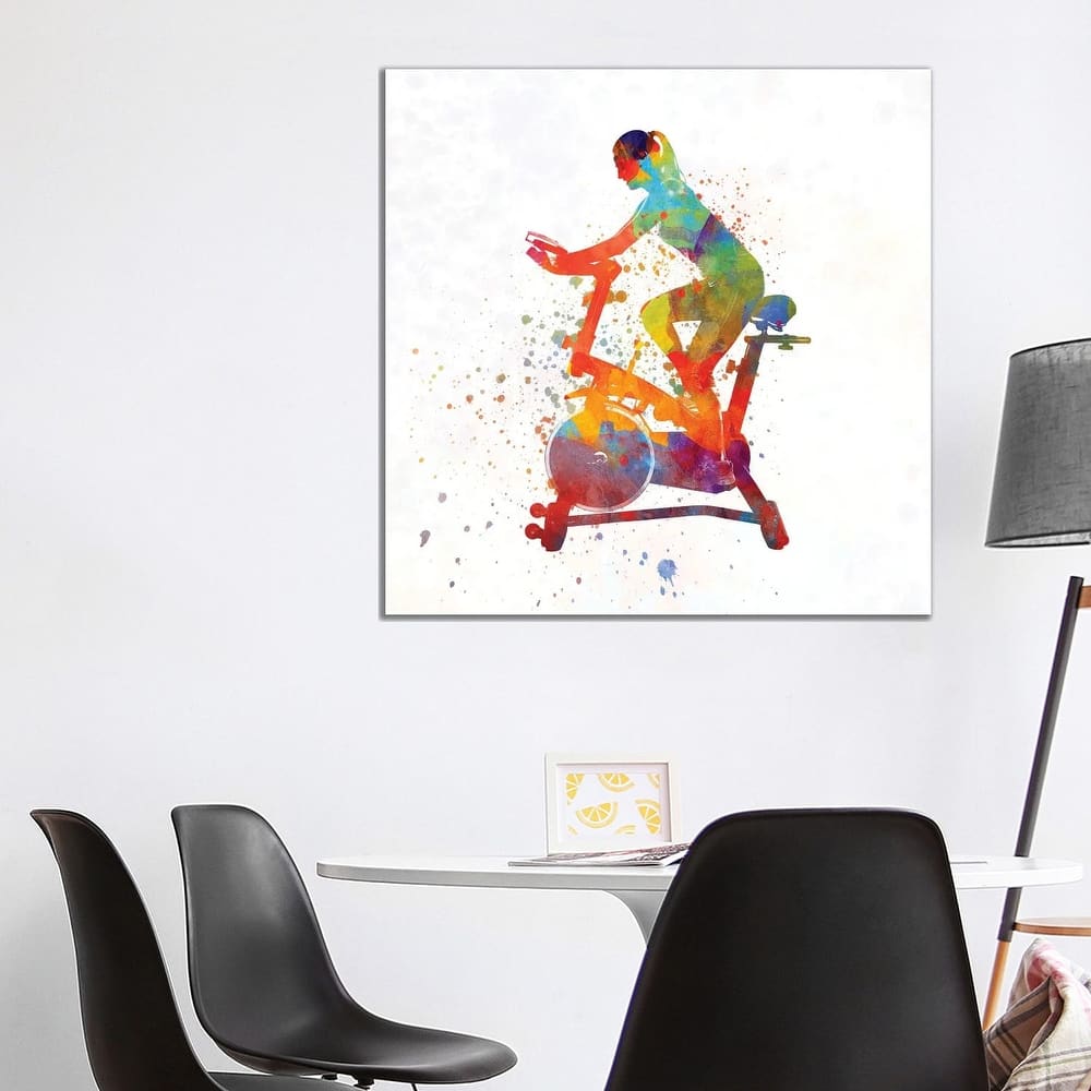 iCanvas "Woman Riding An Exercise Spin Bike In The Gym" by Paul Rommer Canvas Print