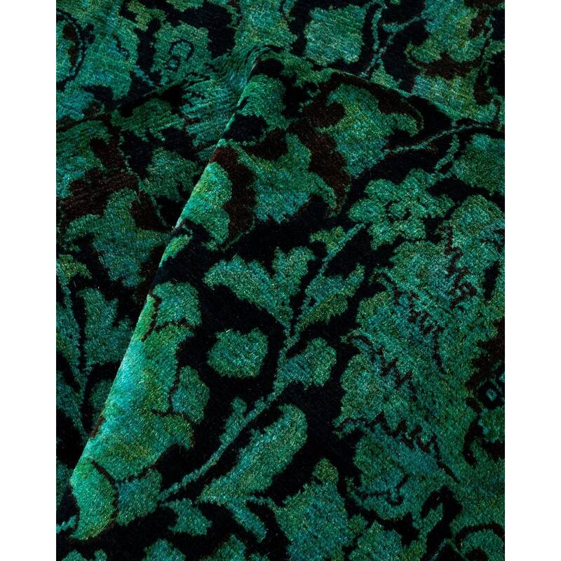 Overton Hand Knotted Wool Vintage Inspired Modern Contemporary Overdyed Green Round Area Rug - 7' 1" x 7' 1"