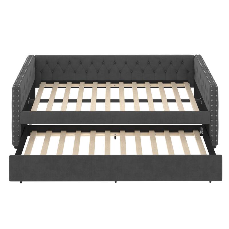 Upholstered Tufted Sofa Bed with Rollaway Bed