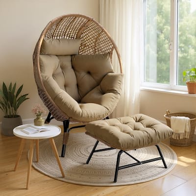 FINCATI Indoor Wicker Egg Chair Set with Ottoman, Cozy Accent Seating, 440 lbs Capacity