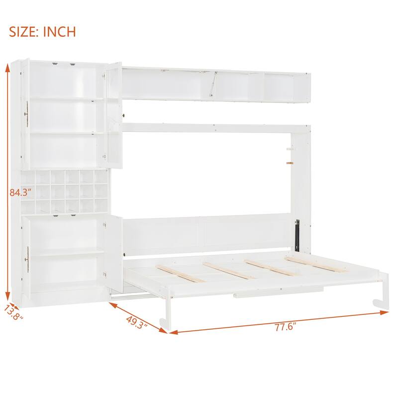 Full Size Murphy Bed Wall Bed with Sofa , Shelves USB & Light