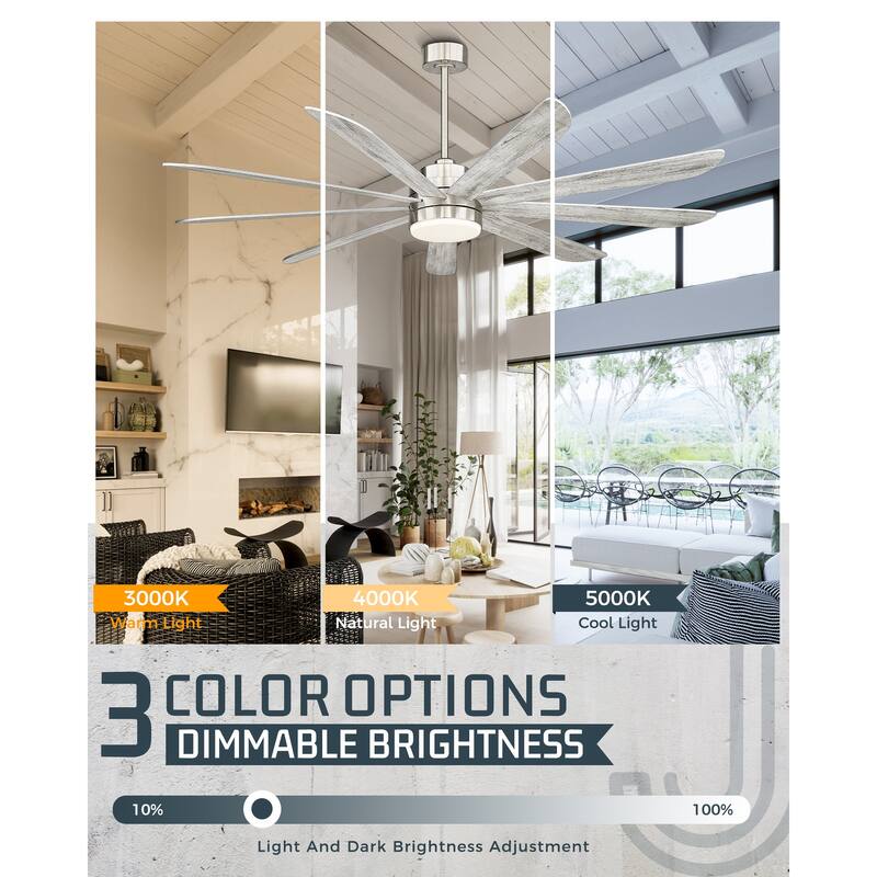 72 Inch 24W Led Ceiling Fans with Lights, 9-Blades, Remote Control and App and Alexa Google Voice Control
