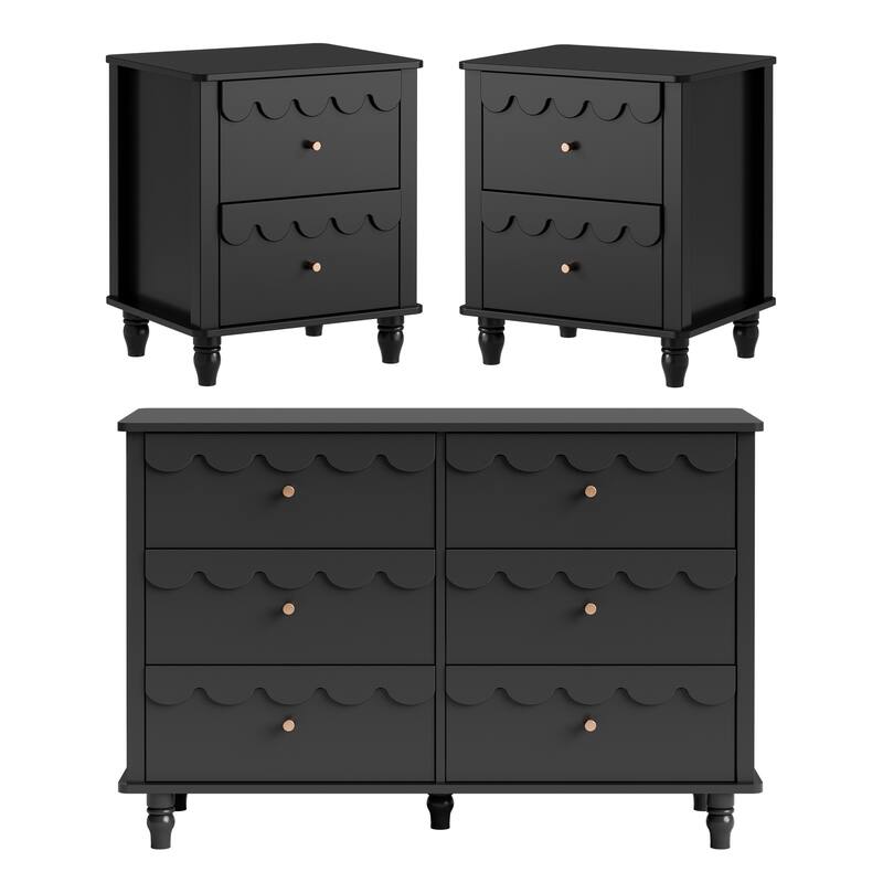 Lace Trim 6-Drawer Dresser with Nightstand Kids' Bedroom Dream Storage - Black