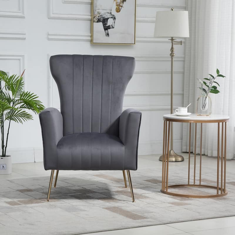 Wingback Upholstered Velvet Armchair - 41.25" - Gray