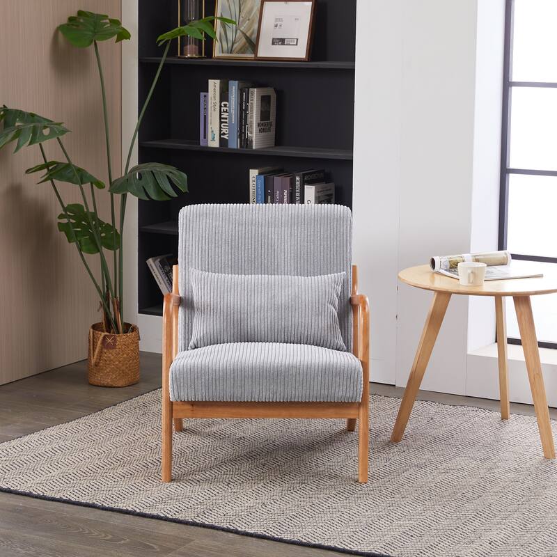 Mid-Century Modern Accent Chair, Arm Chair Living Room Chairs with Pillow Upholstered Reading Chair with Solid Wood Frame