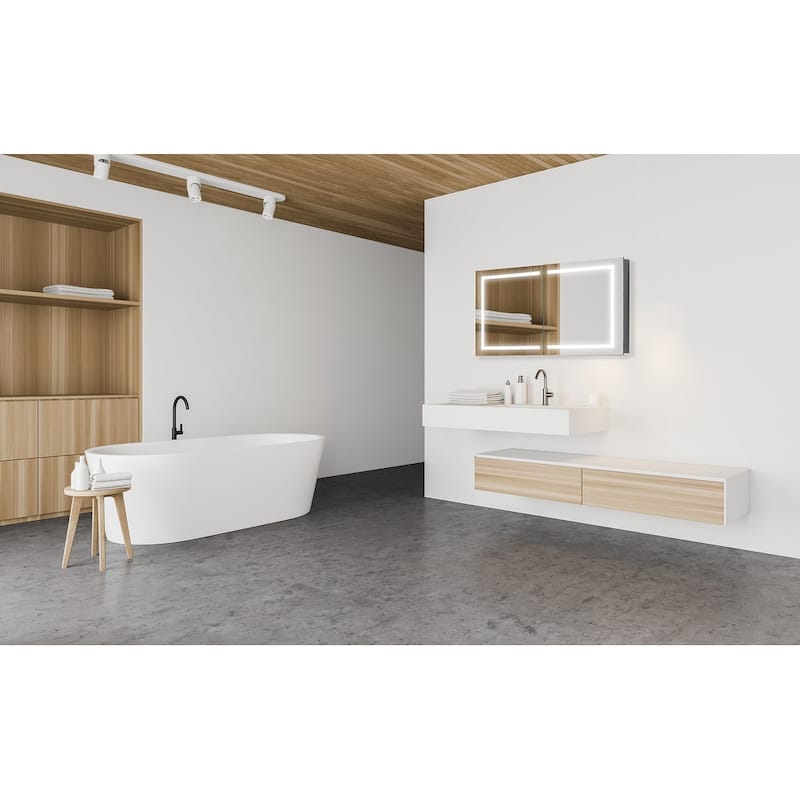 Modern Mirrors Europa II Bathroom Mirror Cabinet with Lights, Wall Mounted Vanity Glass Cabinet with 2 Shelves - 32x24 inches