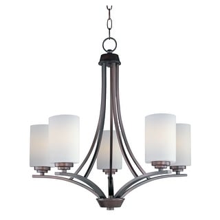 Maxim Satin White Shade 5-light Bronze Deven Single Tier Chandelier