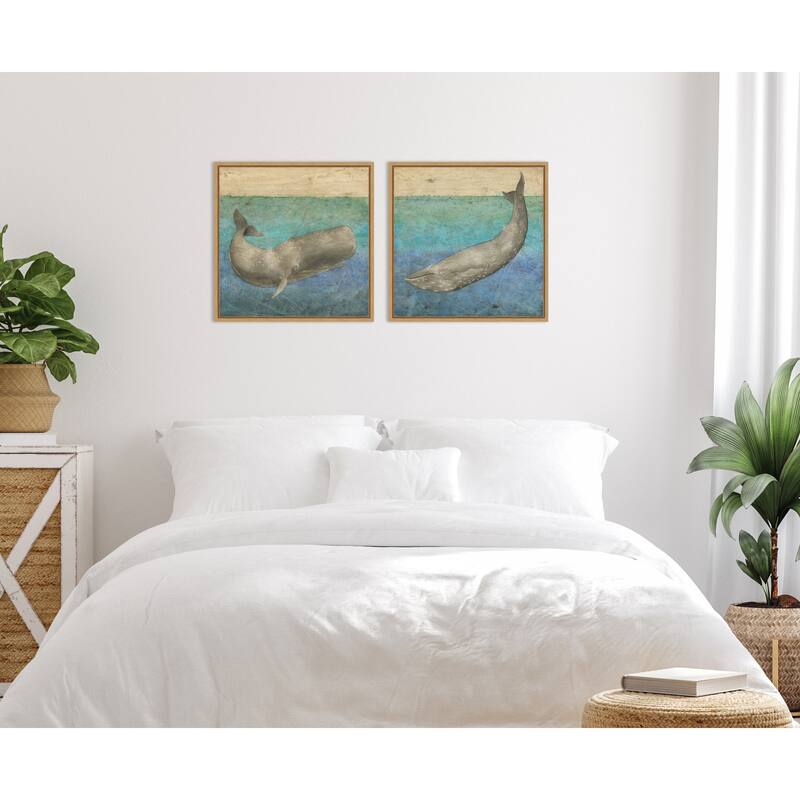 Amanti Art Diving Whale No. 1 & No. 2 - 2 Piece by Megan Meagher Framed Canvas Wall Art
