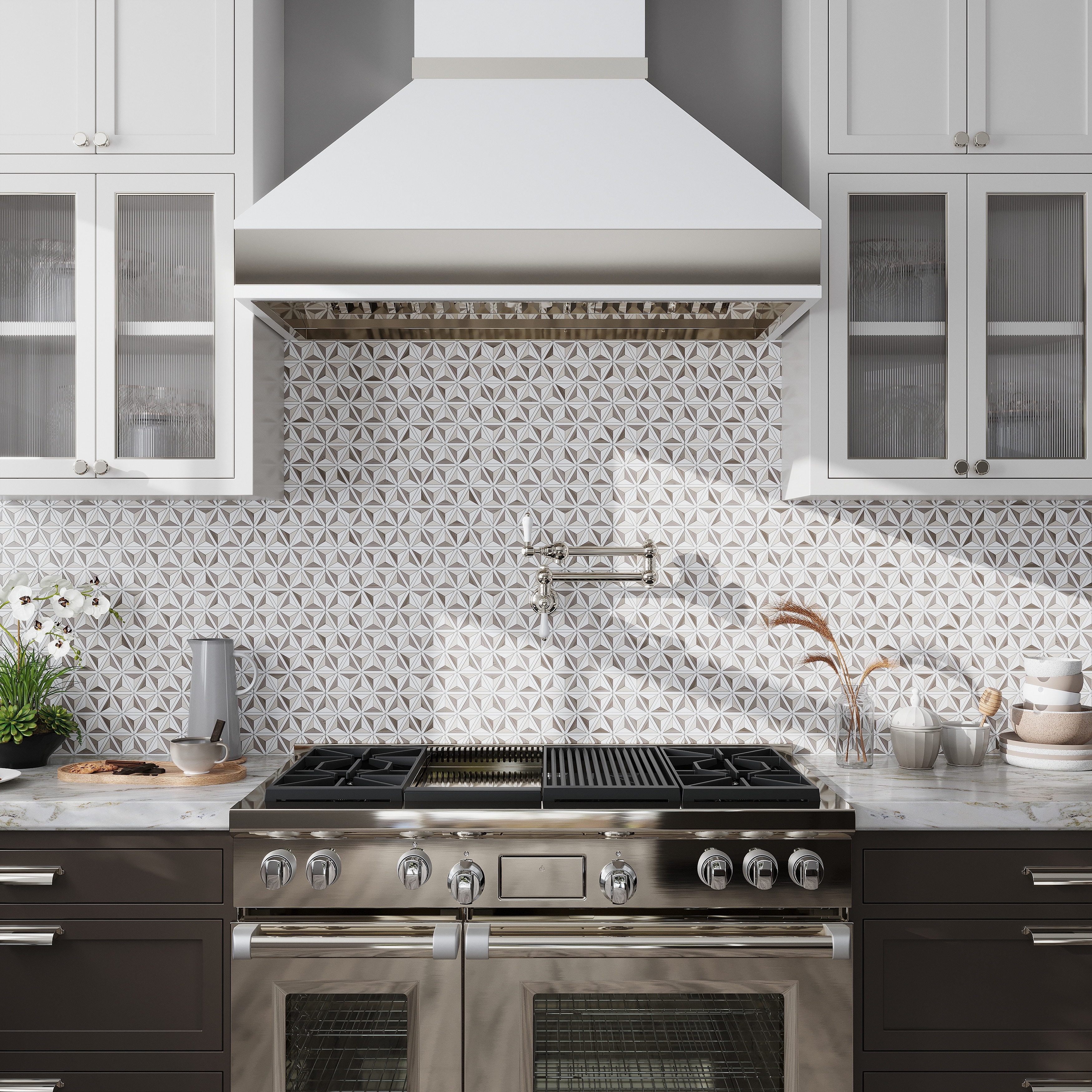 Mirage 12x12 Warm Beige White Marble Mosaic 3D Pyramid Wall and Floor Tile (4.92 sq ft/case) - 5 Pack