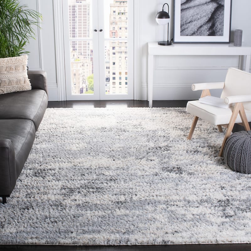 SAFAVIEH Berber Shag Dochina Abstract 1.25-inch Thick Rug - 6'7" Square - Ivory/Grey