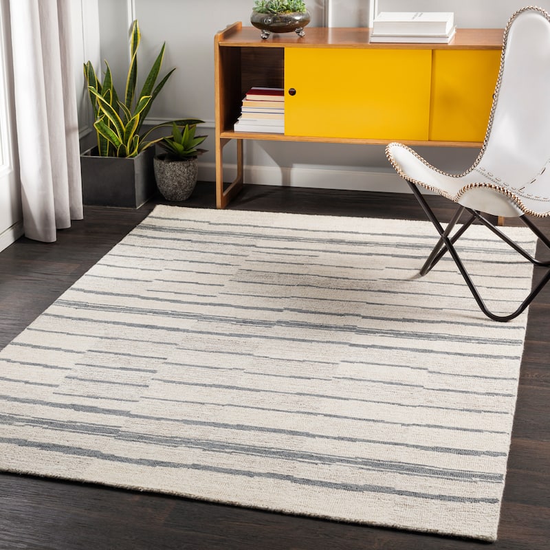 Livabliss Sierra Hand Tufted Geometric Wool Rug - Charcoal / Taupe - 8'10" x 12'