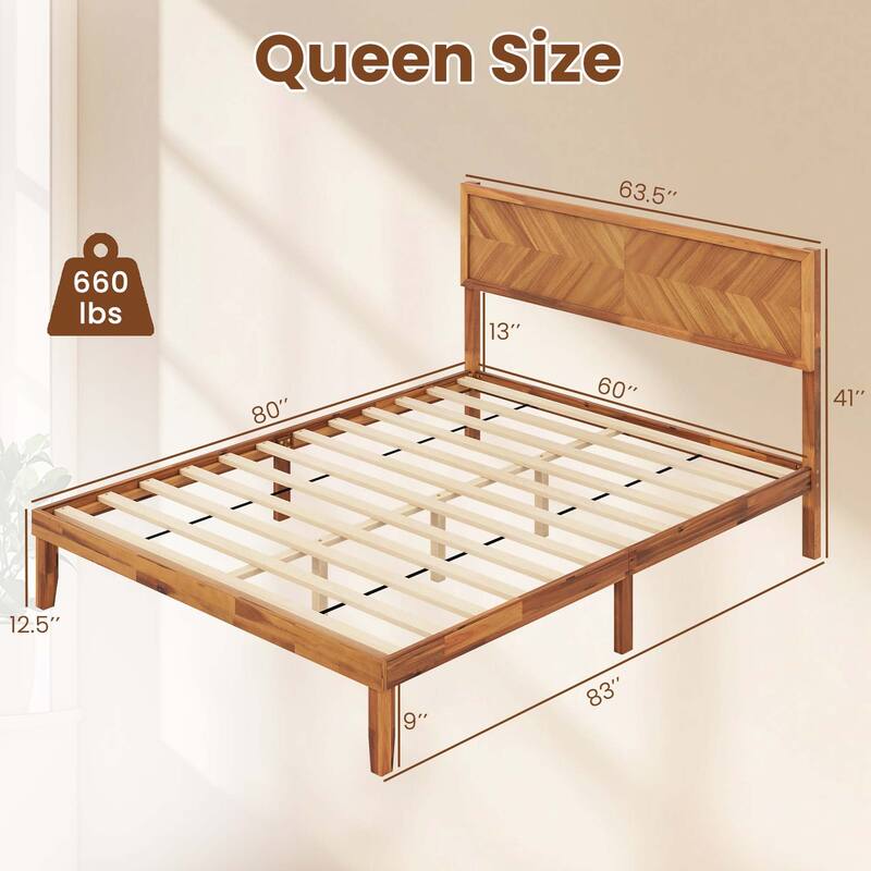 Gymax Twin/Full/Queen Size Bed Frame w/Headboard Wooden Slats Support
