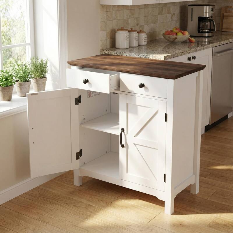 Homy Casa Farmhouse Buffet Cabinet with Drawer & Adjustable Shelf, Barn Door Sideboard - Walnut