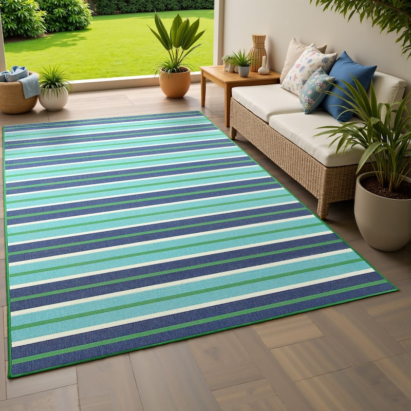 Style Haven Martinique Feeling the Blues Striped Indoor Outdoor Rug
