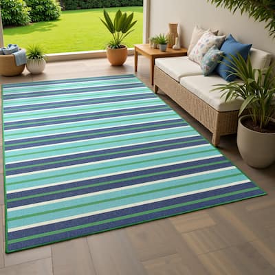 Style Haven Martinique Feeling the Blues Striped Indoor Outdoor Rug