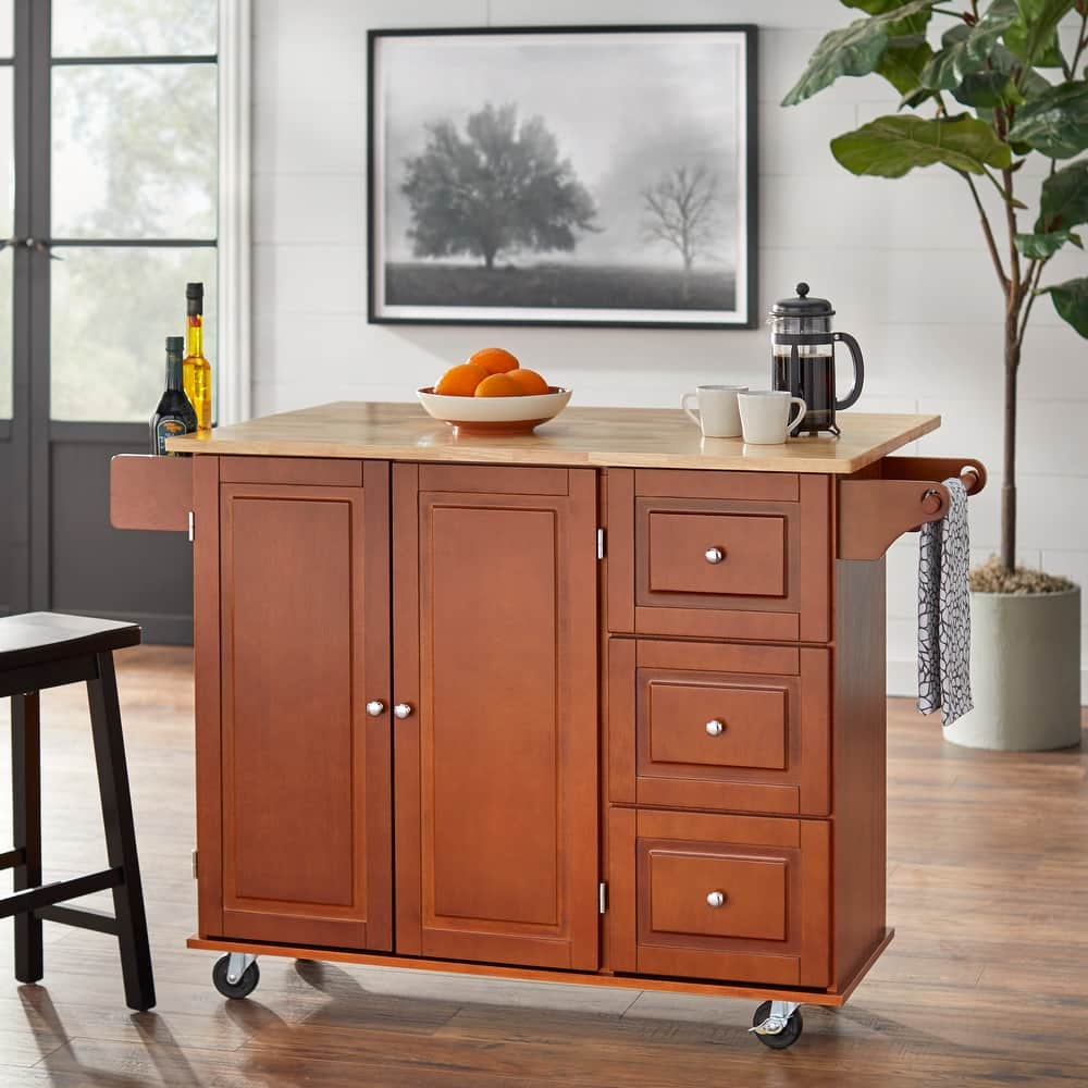 Simple Living 3-drawer Drop Leaf Kitchen Cart