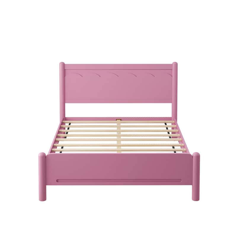 Queen Size Wood Platform Bed Frame with Headboard and Wooden Slat Support