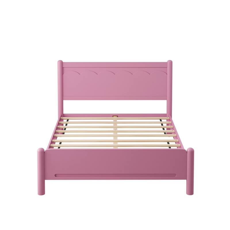 Wood Platform Bed Frame with Headboard & Wooden Slat Support