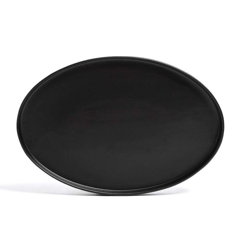 over&back Stackable Semi-Matte Stoneware Oval Serving Platter - Black
