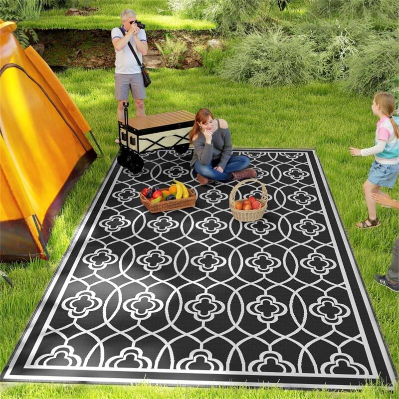Reversible Outdoor Rug with Carry Bag Large Picnic Blanket for Camping, RV Trips, Beach, and Backyard Use - 215.7" L x 107.9" W