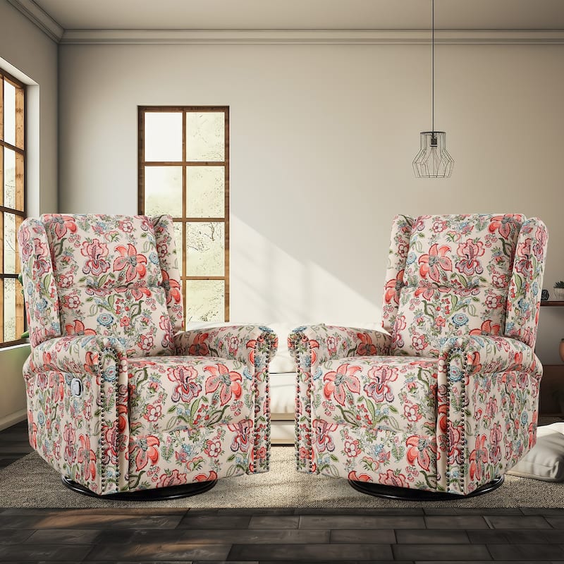 HOMYKA Floral Manual Recliner Swivel Rocking Chair Glider Set of 2