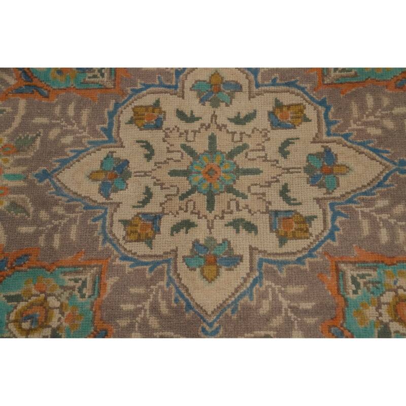 Hand Knotted Oriental 100% Wool Carpet Traditional Floral Brown Tabriz Area Rug - 12' 4'' X 9' 8''