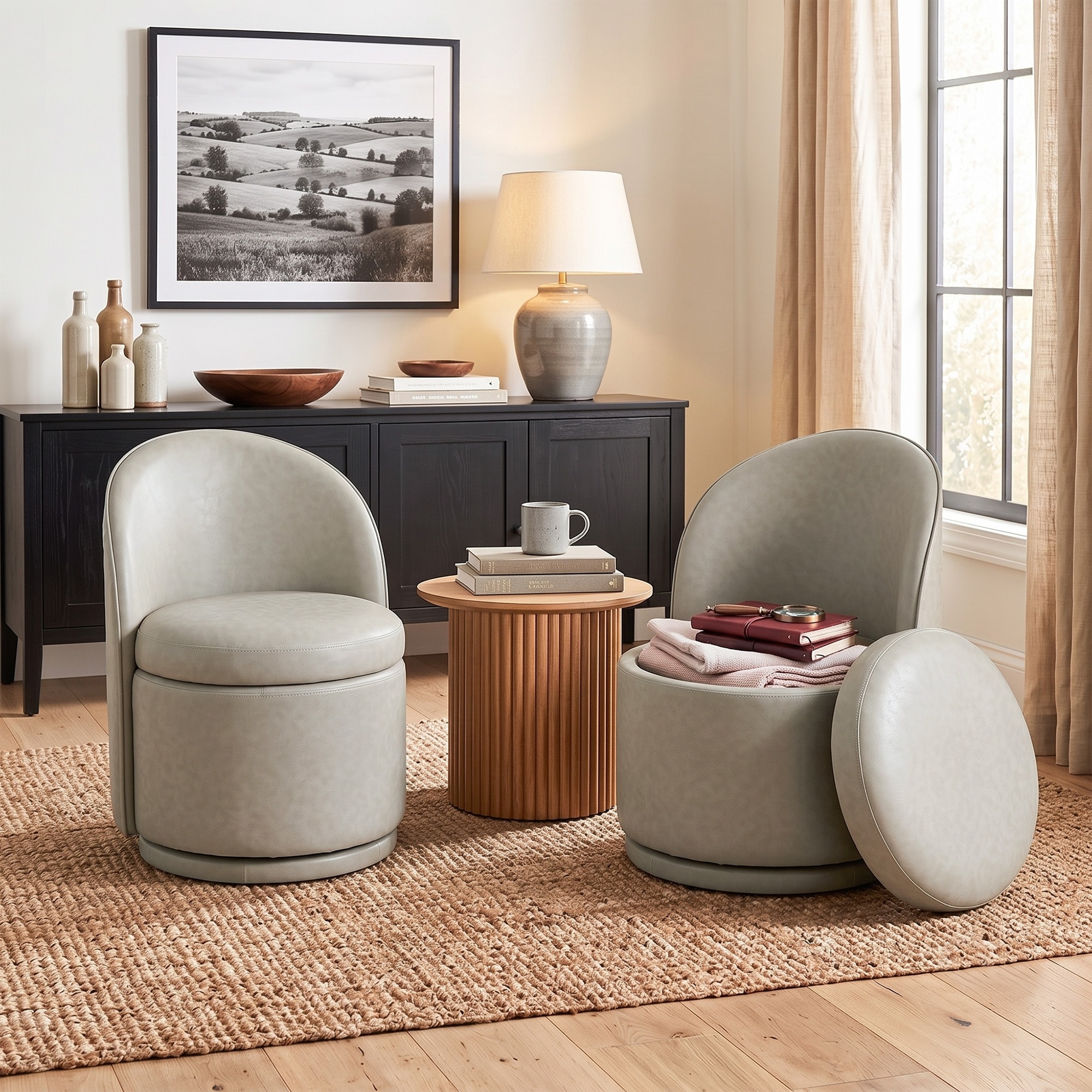 Faux Leather Swivel Accent Chair With Storage