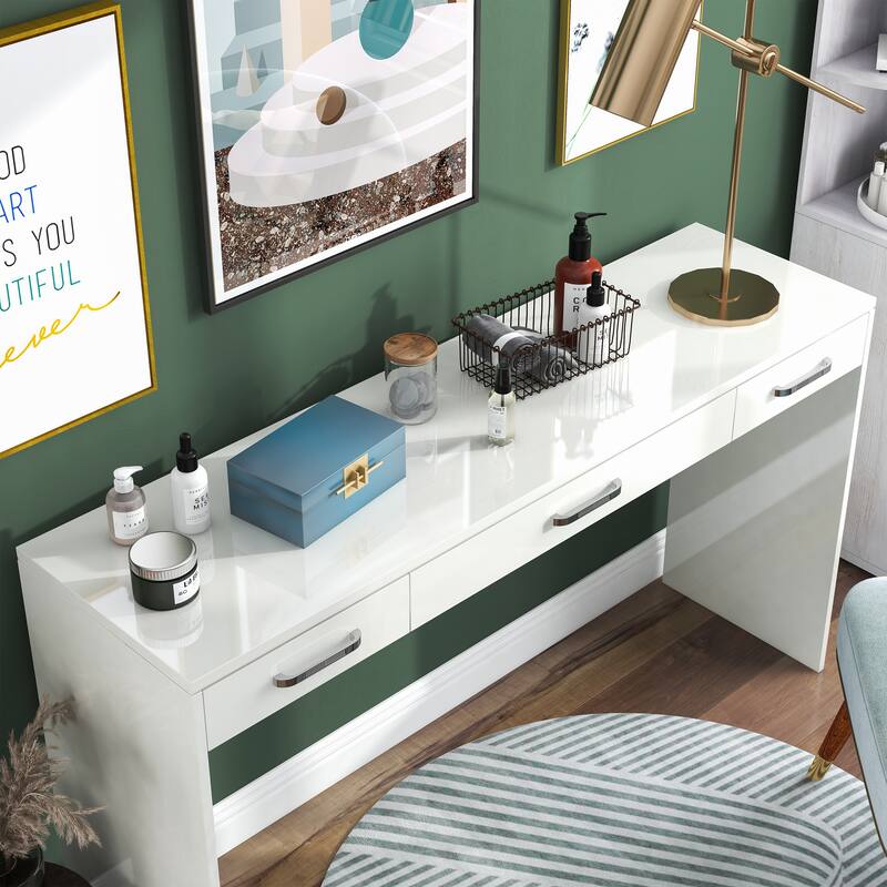 Roseanne Glam Luminous White 3-Drawer Vanity Table by Furniture of America