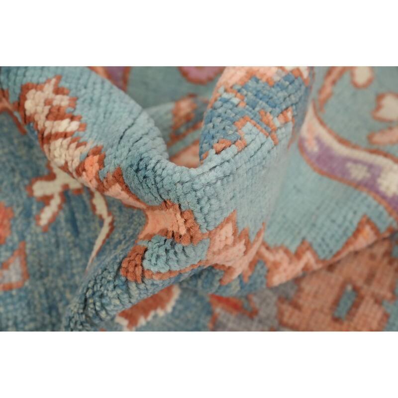 Hand Knotted Oriental 100% Wool Carpet Transitional Geometric Navy Blue & Blues Oushak Area Rug - 6' 10'' X 4' 1''